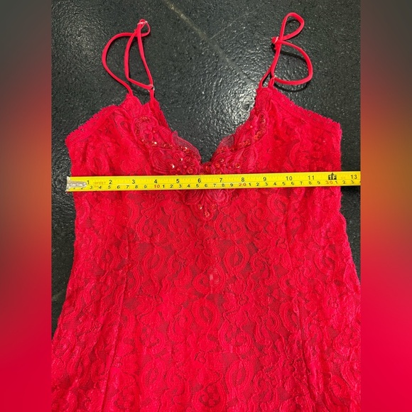 Vintage Shirley Red Floral Lace Floor Length Nightgown - Picture 11 of 15